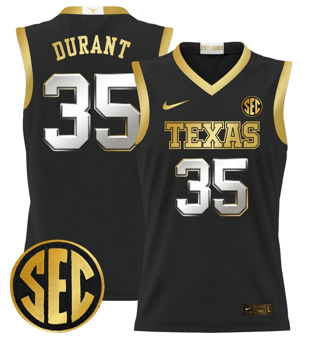 Kevin Durant Jersey #35 Texas Longhorns 2024 Lightweight Basketball Black Gold by My store basketball