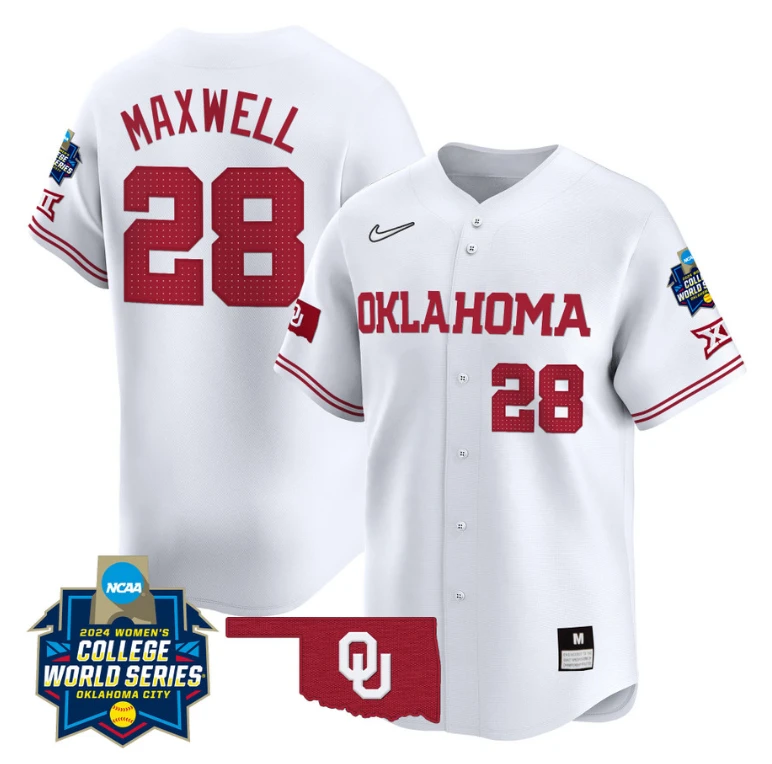 Kelly Maxwell Jersey #28 Oklahoma Sooners 2024 College World Series Patch Vapor Premier Limited NCAA Baseball Stitched White by My Store