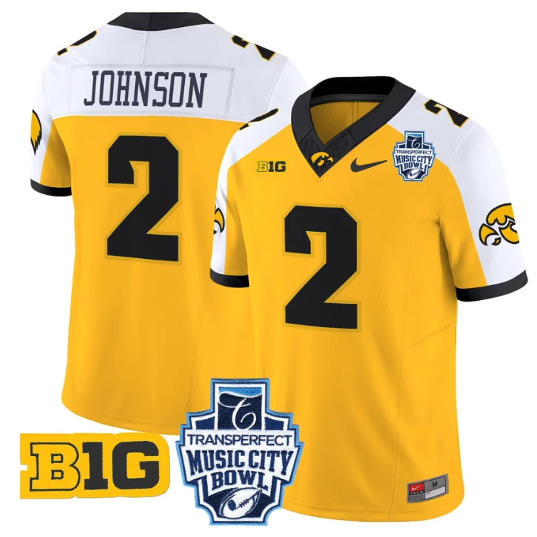 Kaleb Johnson Jersey #2 Iowa Hawkeyes 2024 Music City Bowl Patch Gold Alternate by My Store