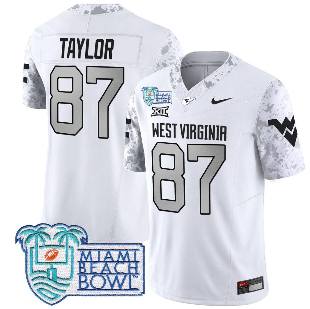 Kole Taylor Jersey #87 West Virginia Mountaineers 2025 Miami Beach Bowl White by My Store