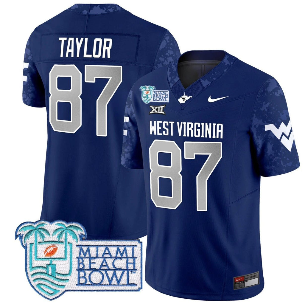 Kole Taylor Jersey #87 West Virginia Mountaineers 2025 Miami Beach Bowl Navy by My Store