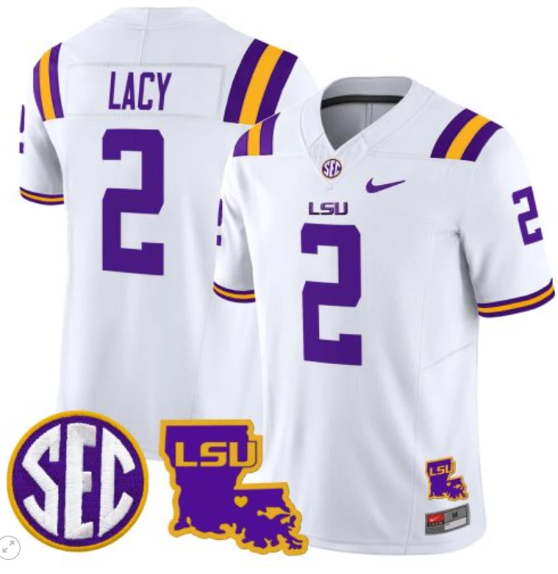 Kyren Lacy Jersey #2 LSU Tigers 2024 Louisiana Patch Vapor Limited College Football Stitched White by My Store