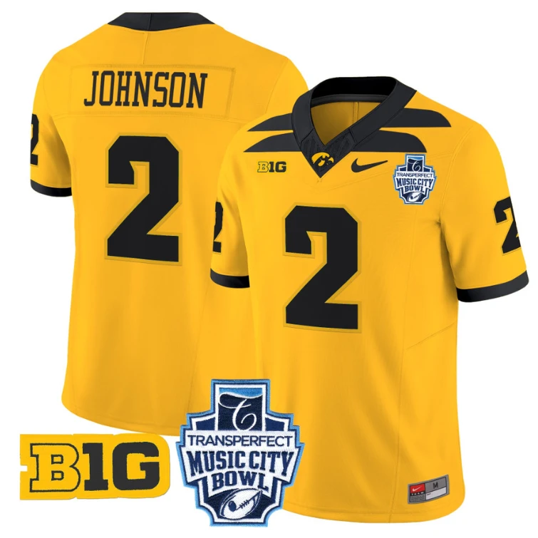 Kaleb Johnson Jersey #2 Iowa Hawkeyes 2024 Music City Bowl Patch Gold by My Store