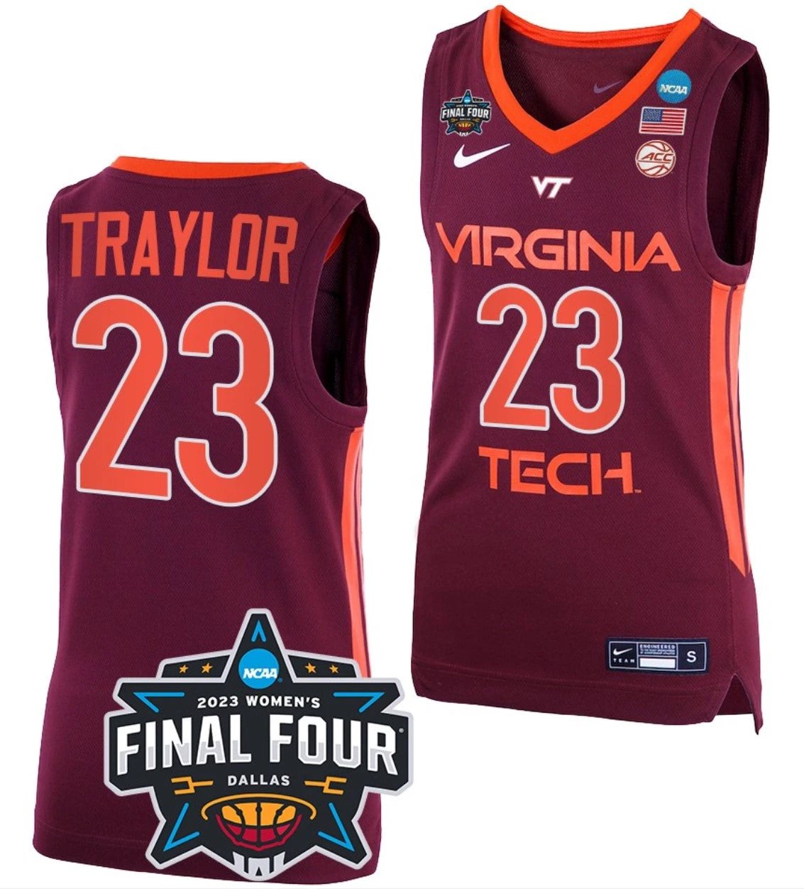 Kayana Traylor Jersey Virginia Tech Hokies College Basketball 2023 NCAA Final Four Maroon #23 by My store basketball