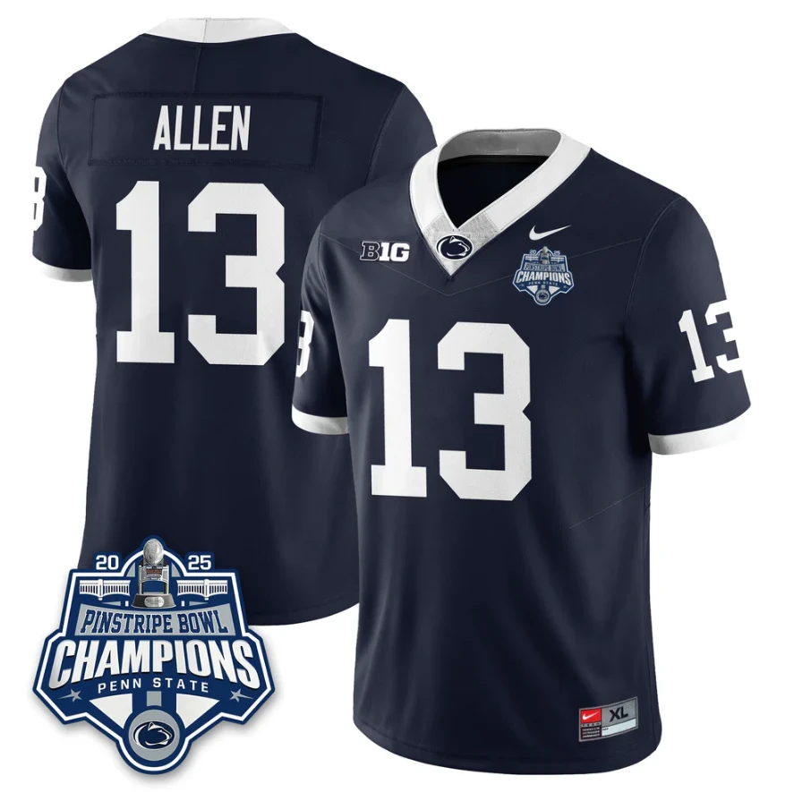 Kaytron Allen Jersey #13 Penn State 2025 Pinstripe Bowl Champions Stitched by My Store NCAA Football Jerseys