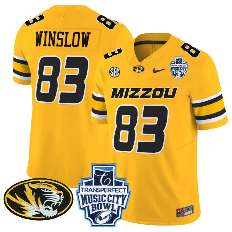 Kellen Winslow Jersey #83 Missouri Tigers 2024 Music City Bowl Gold by NCAA Football Jersey