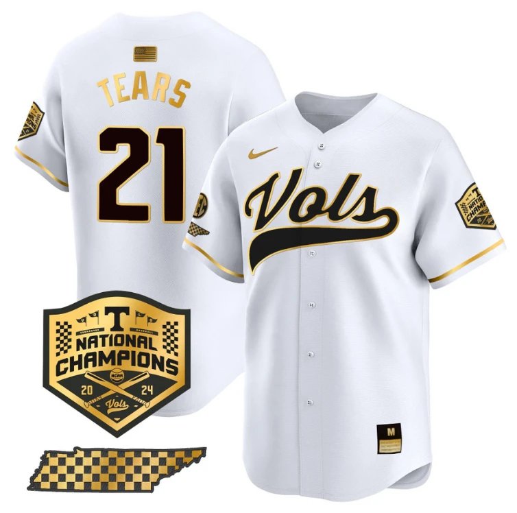Kavares Tears Jersey #21 Tennessee Volunteers Baseball 2024 Champions Vapor Premier Limited White Gold by My Store