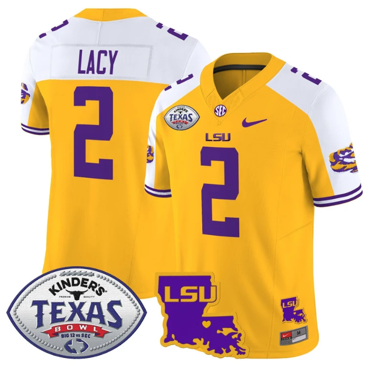 Kyren Lacy Jersey #2 LSU Tigers 2024 Texas Bowl Football Stitched Gold Alternate by NCAA Football Jersey