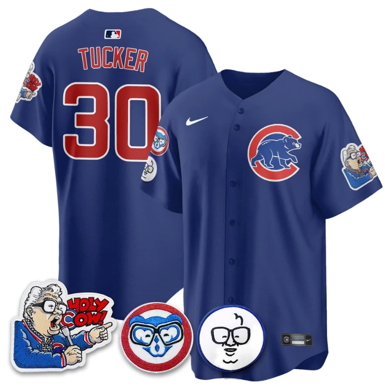 Kyle Tucker Jersey #30 Chicago Cubs Harry Caray Holy Cow Patch Premier Limited Stitched Royal by My Store