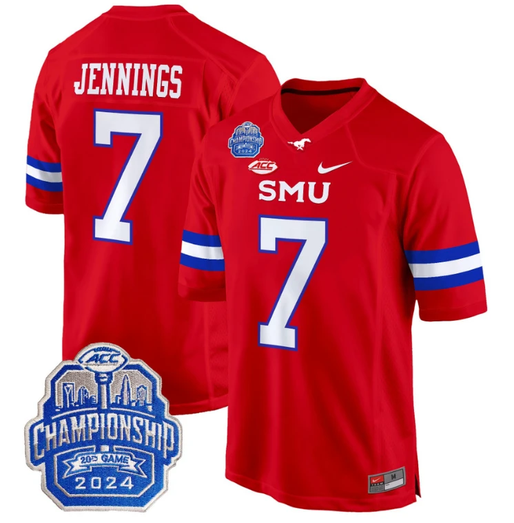 Kevin Jennings Jersey #7 SMU Mustangs 2024 ACC Championship Patch Red by My Store