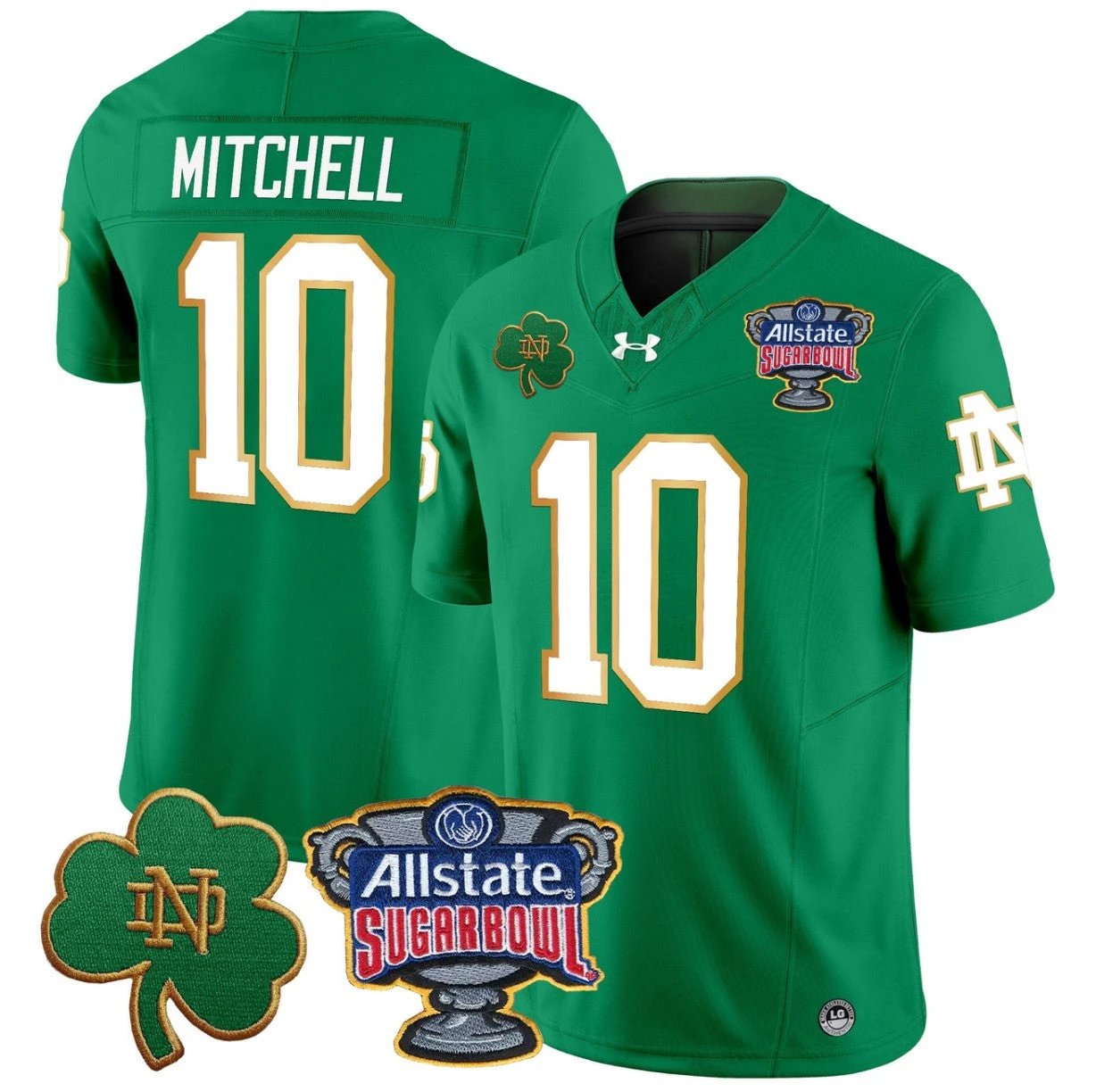 Kris Mitchell Jersey #10 Notre Dame 2024 Sugar Bowl Patch V2 Stitched Green by NCAA Football Jersey