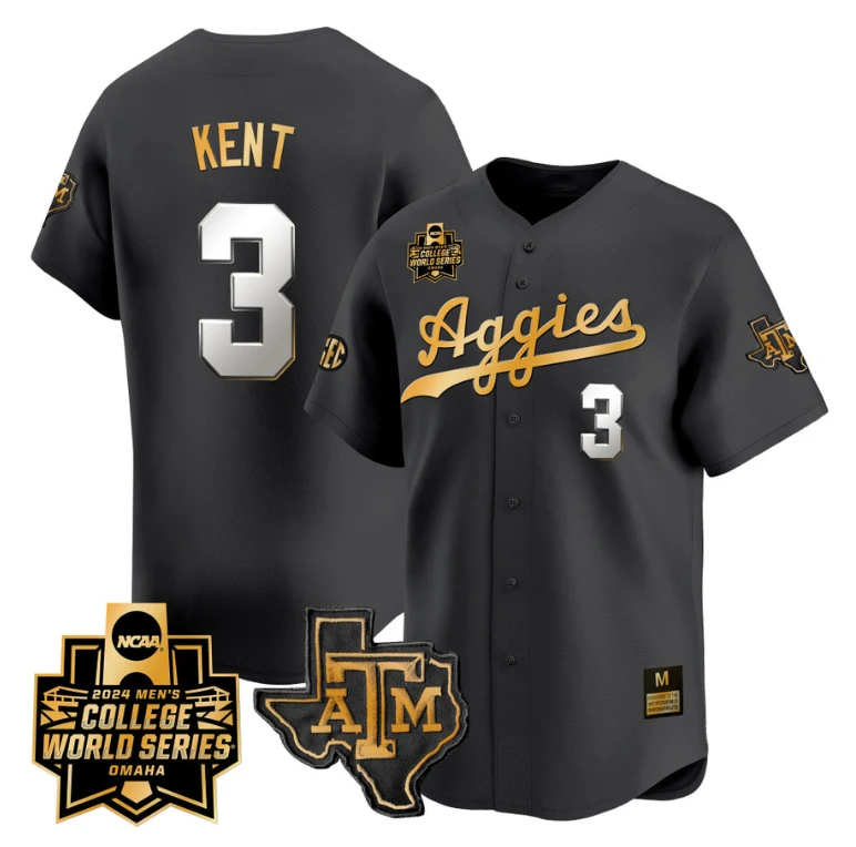 Kaeden Kent Jersey #3 Texas AM Aggies 2024 College World Series Vapor Premier Limited NCAA Baseball Stitched Black Gold by My Store