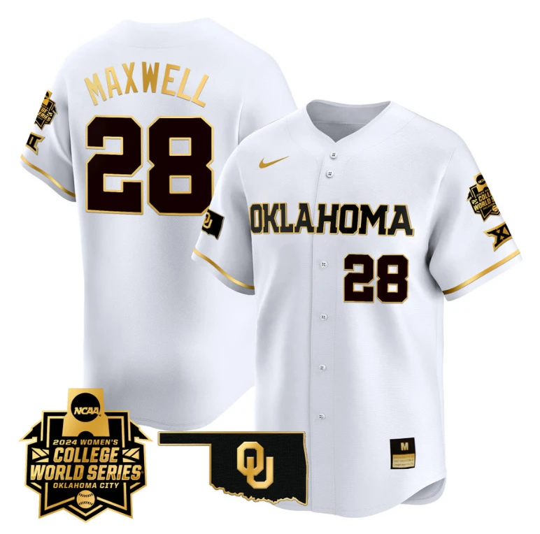 Kelly Maxwell Jersey #28 Oklahoma Sooners 2024 College World Series Patch Vapor Premier Limited NCAA Baseball Stitched White Gol by My Store