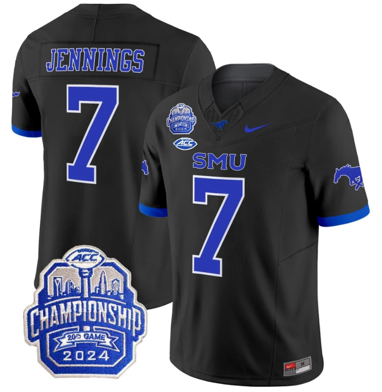 Kevin Jennings Jersey #7 SMU Mustangs 2024 ACC Championship Patch Black by My Store