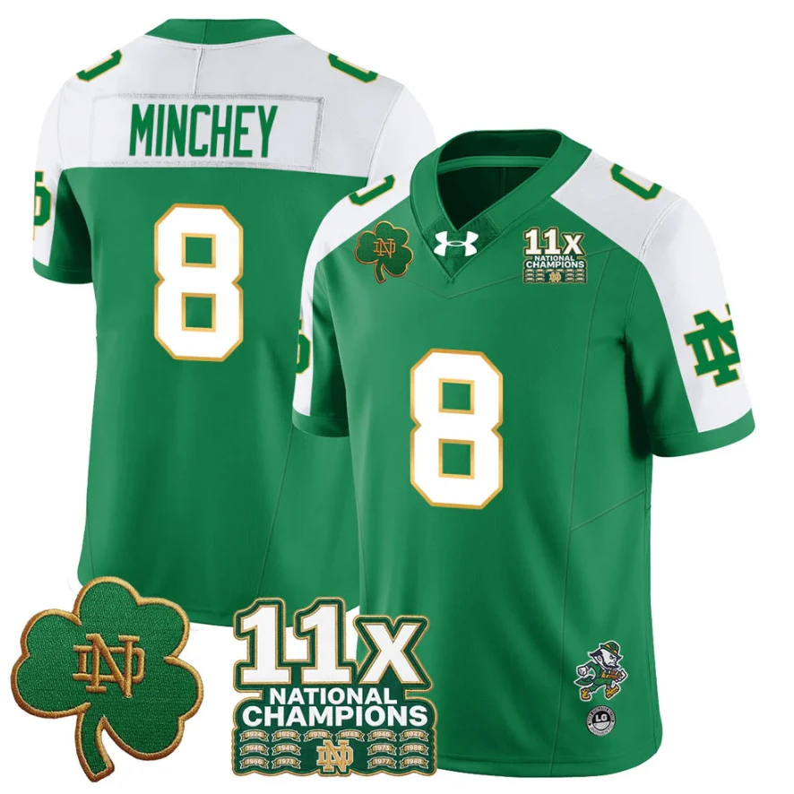 Kenny Minchey Jersey #8 Notre Dame 11x-Time National Champions Stitched by My Store NCAA Football Jerseys