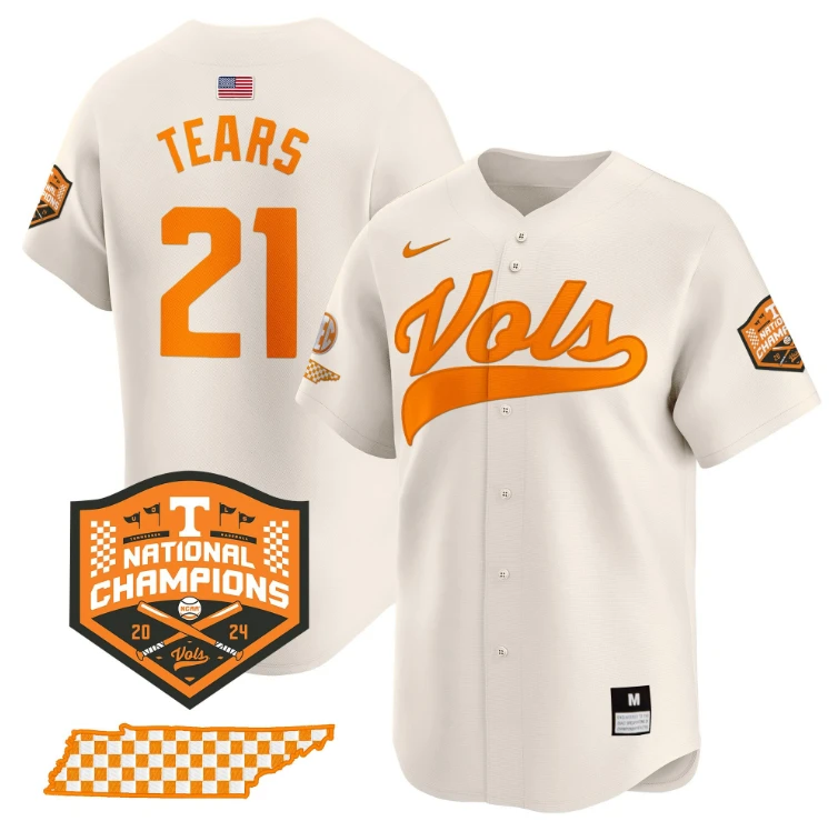 Kavares Tears Jersey #21 Tennessee Volunteers Baseball 2024 Champions Vapor Premier Limited Cream by My Store