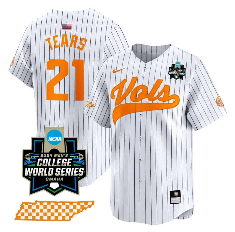 Kavares Tears Jersey #21 Tennessee Volunteers 2024 College World Series Vapor Premier Limited NCAA Baseball Stitched Pinstripe by My Store