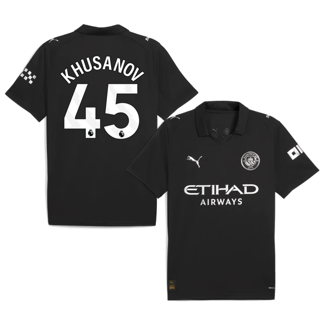 KHUSANOV #45 Manchester City 2025-26 Away Jersey – Black by Soccer Jersey
