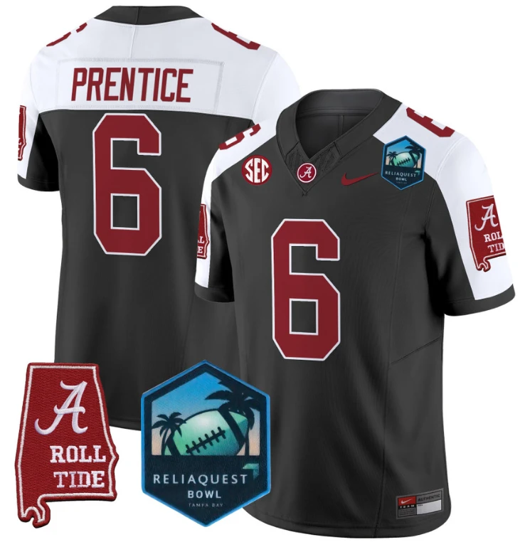 Kobe Prentice Jersey #6 Alabama Crimson Tide 2025 ReliaQuest Bowl Black Alternate by My Store
