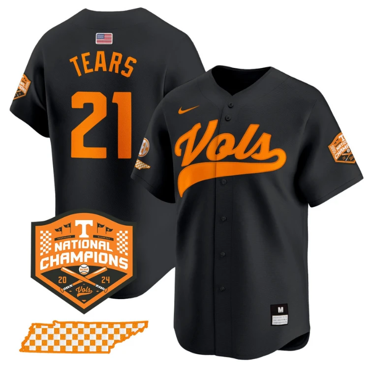 Kavares Tears Jersey #21 Tennessee Volunteers Baseball 2024 Champions Vapor Premier Limited Black by My Store