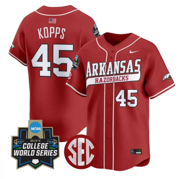 Kevin Kopps Jersey #45 Arkansas Razorbacks 2025 World Series Stitched Cardinal by My Store
