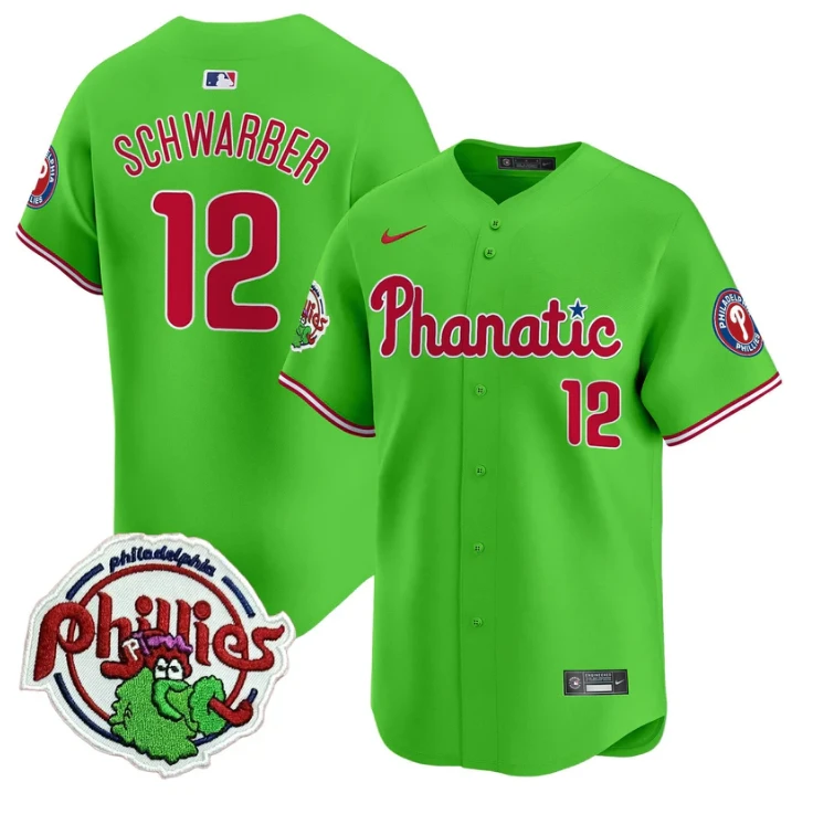 Kyle Schwarber Jersey #12 Phillies Phanatic Patch Vapor Premier Limited Stitched Green by My Store
