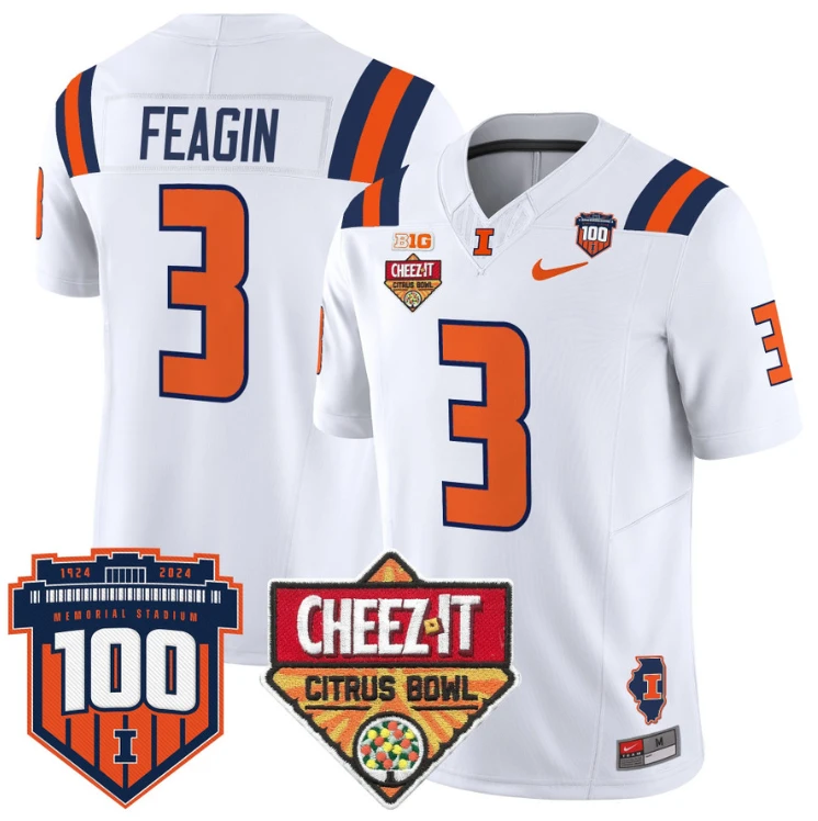 Kaden Feagin Jersey #3 Illinois Fighting 2025 Cheez-It Citrus Bowl White by My Store