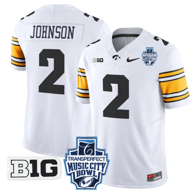 Kaleb Johnson Jersey #2 Iowa Hawkeyes 2024 Music City Bowl Patch White by My Store