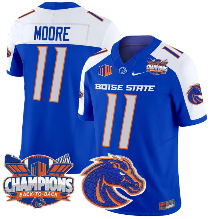 Kellen Moore Jersey #11 Boise State Broncos Back To Back Champions Royal Alternate by My Store