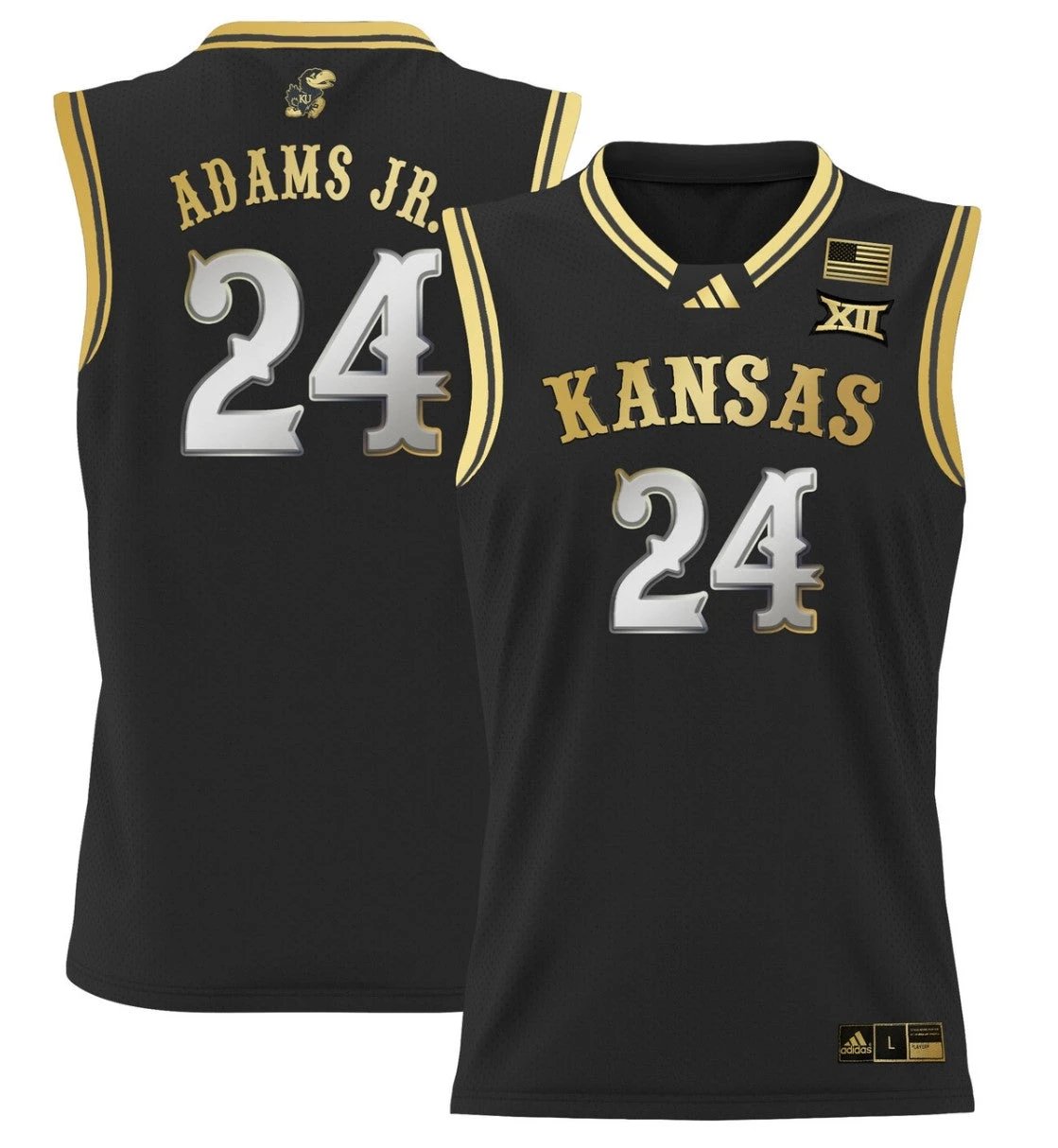 KJ Adams Jr Jersey #24 Kansas Jayhawks 2024 Lightweight Basketball Black Gold by My store basketball