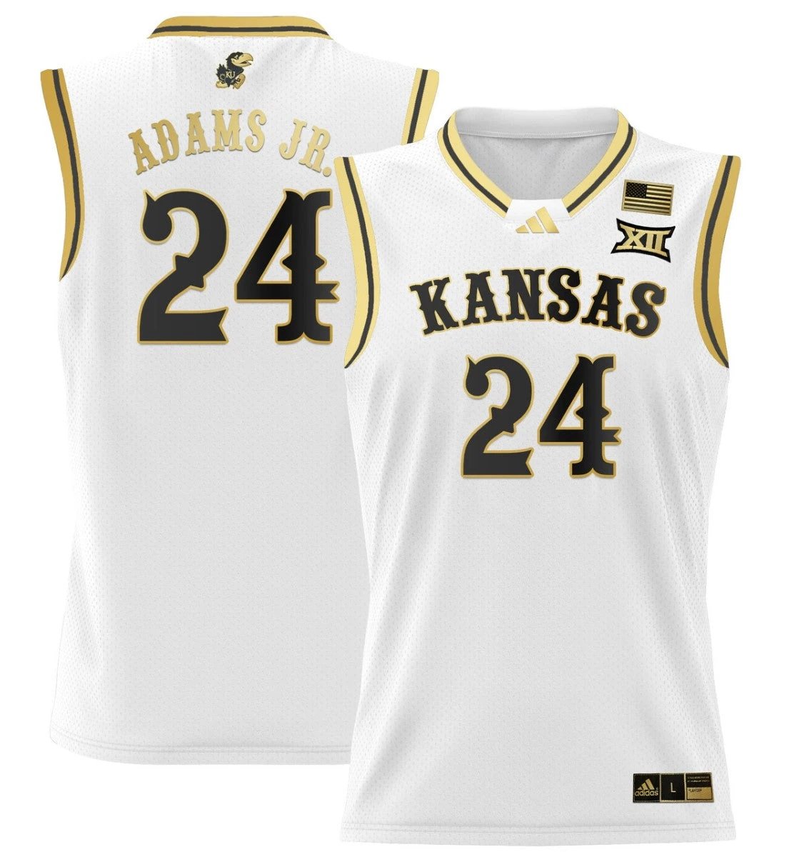 KJ Adams Jr Jersey #24 Kansas Jayhawks 2024 Lightweight Basketball White Gold by My store basketball