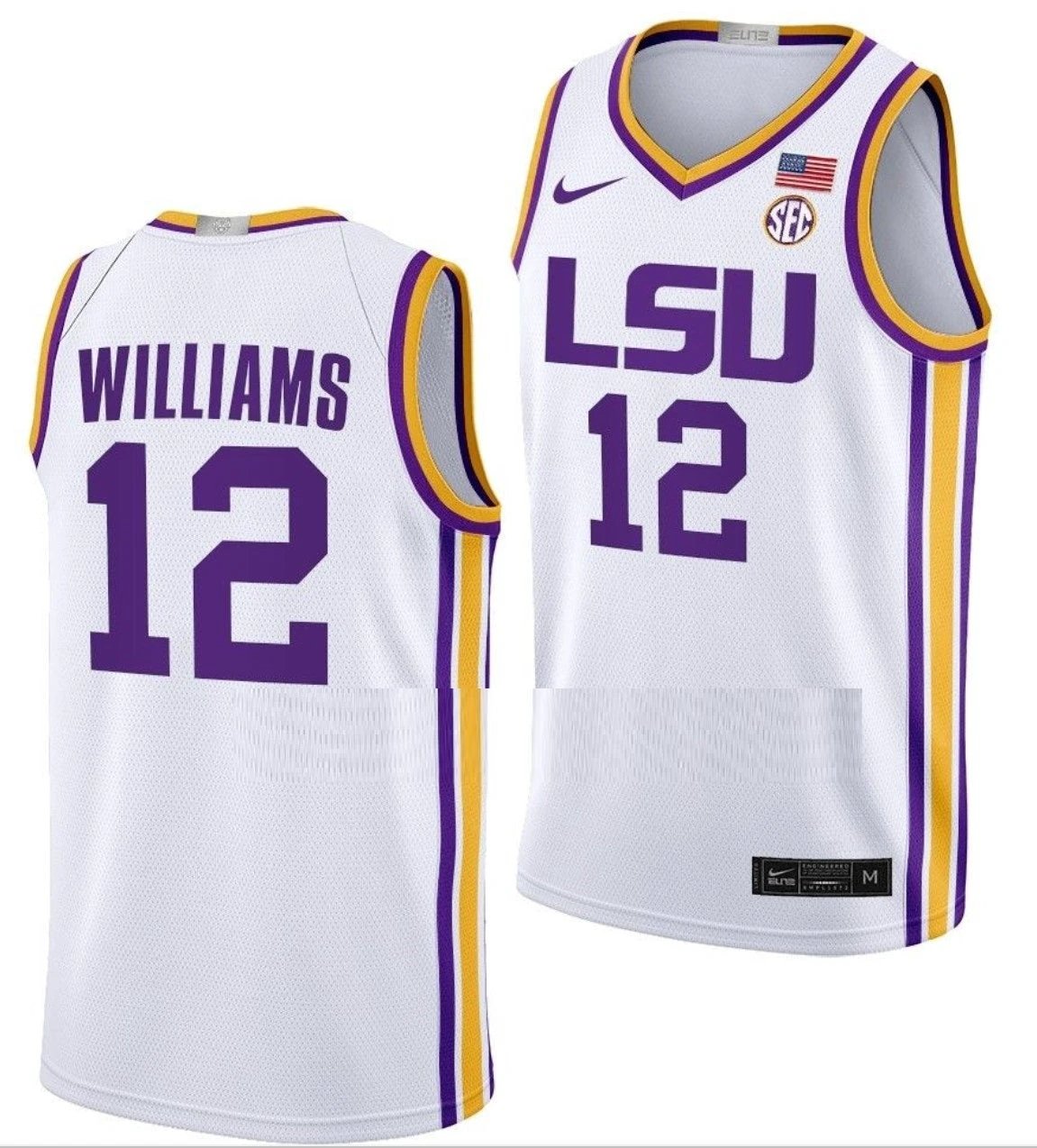 KJ Williams Jersey LSU Tigers College Basketball Limited White #12 by My store basketball