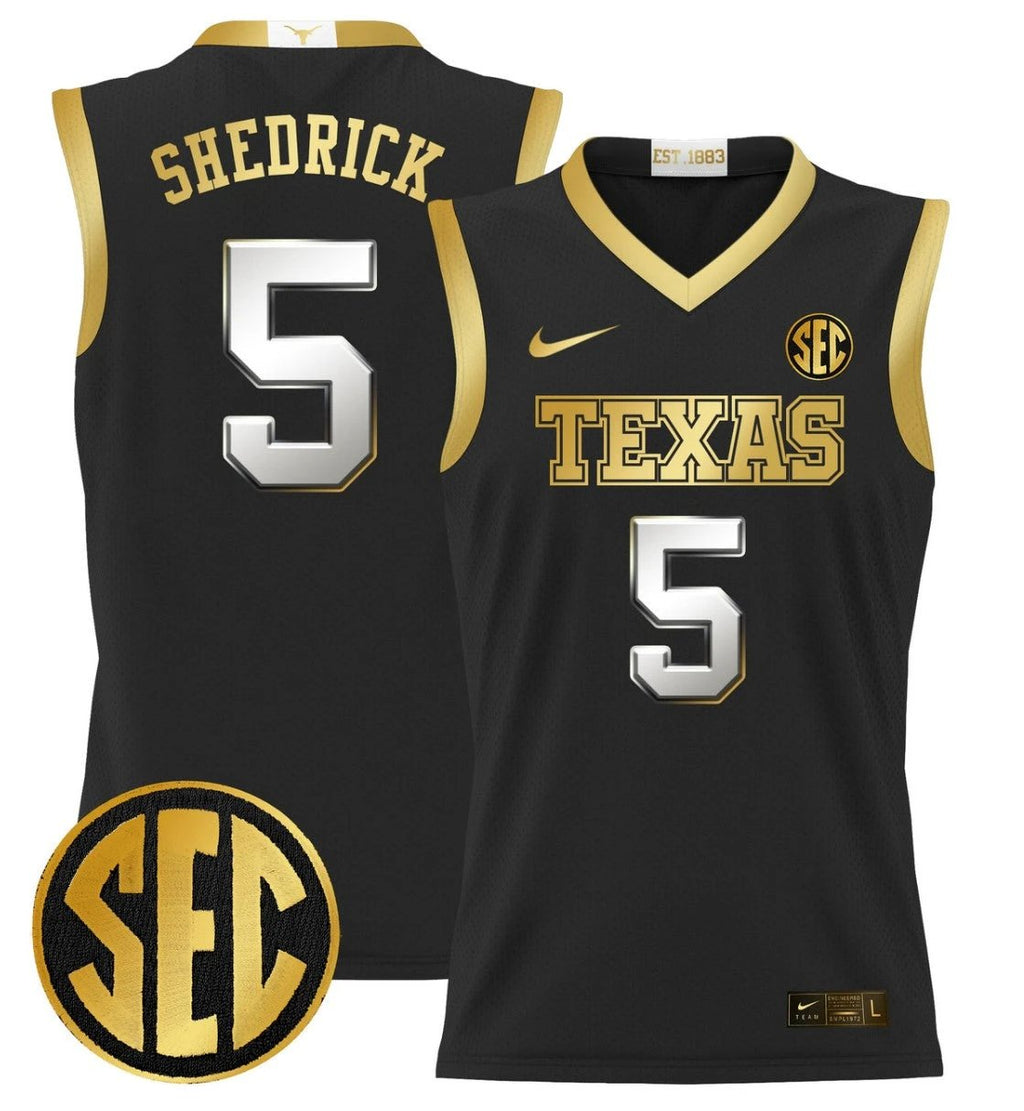 Kadin Shedrick Jersey #5 Texas Longhorns 2024 Lightweight Basketball Black Gold by My store basketball