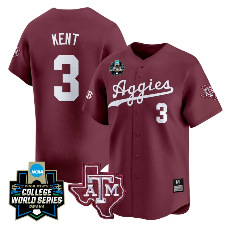 Kaeden Kent Jersey #3 Texas AM Aggies 2024 College World Series Vapor Premier Limited NCAA Baseball Stitched Maroon by My Store