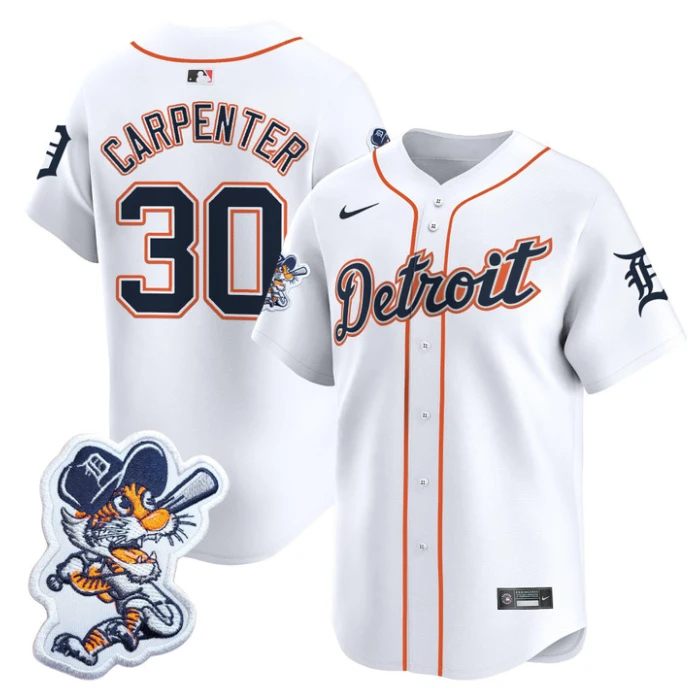 Kerry Carpenter Jersey #30 Detroit Tigers Paws Patch Vapor Premier Limited Stitched White by My Store