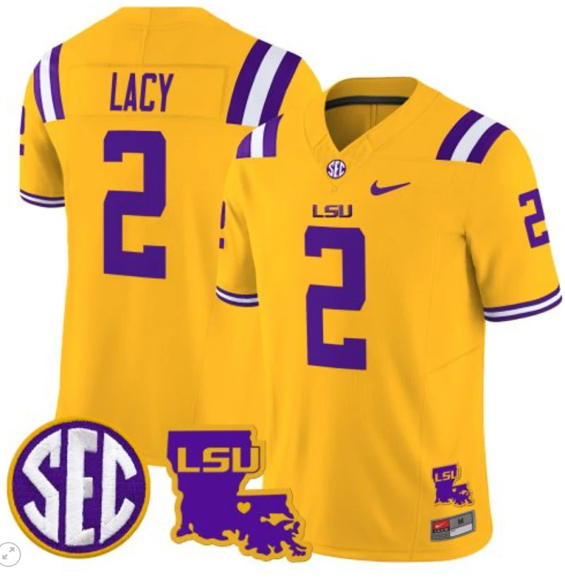 Kyren Lacy Jersey #2 LSU Tigers 2024 Louisiana Patch Vapor Limited College Football Stitched Gold (Copy) by My Store