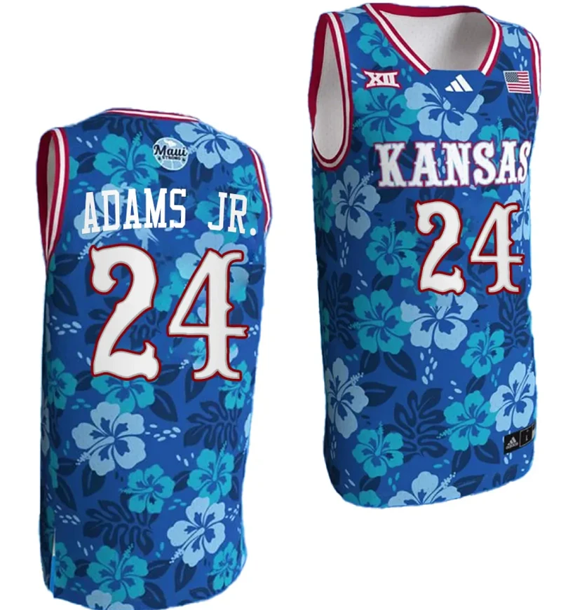 KJ Adams Jr Jersey #1 Kansas Jayhawks Bill Self Game College Basketball Blue Maui Strong by My store basketball