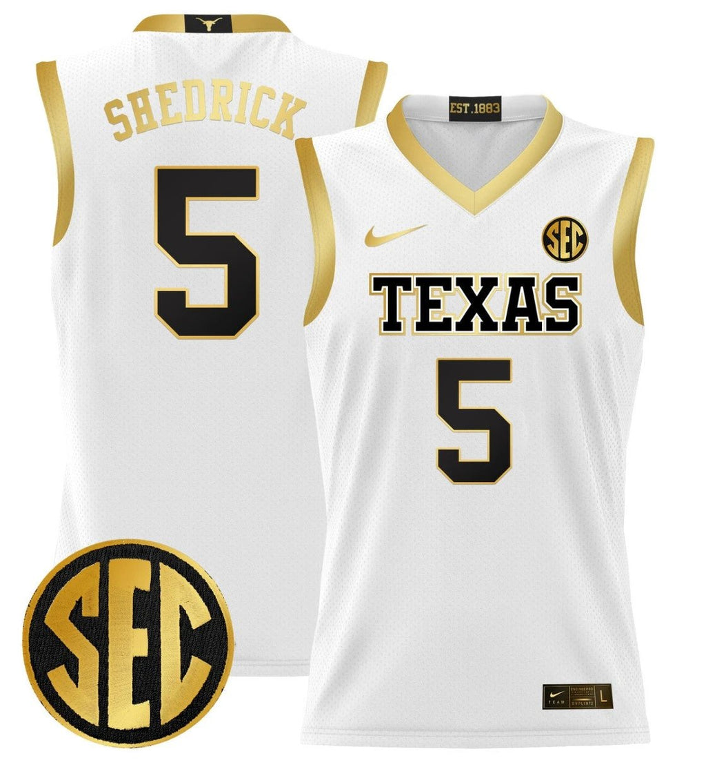 Kadin Shedrick Jersey #5 Texas Longhorns 2024 Lightweight Basketball White Gold by My store basketball