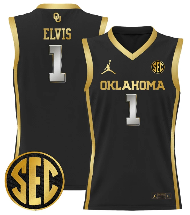 Kobe Elvis Jersey #1 Oklahoma Sooners 2024 Lightweight Basketball Black Gold by My store basketball