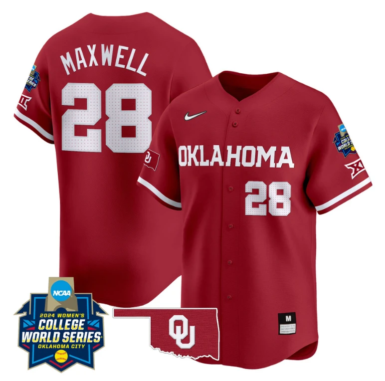 Kelly Maxwell Jersey #28 Oklahoma Sooners 2024 College World Series Patch Vapor Premier Limited NCAA Baseball Stitched Crimson by My Store