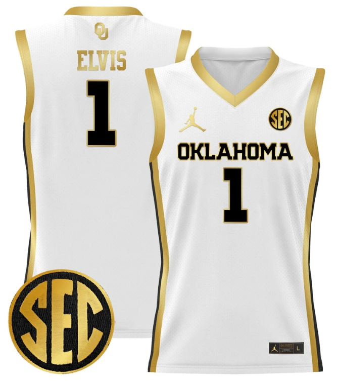 Kobe Elvis Jersey #1 Oklahoma Sooners 2024 Lightweight Basketball White Gold by My store basketball
