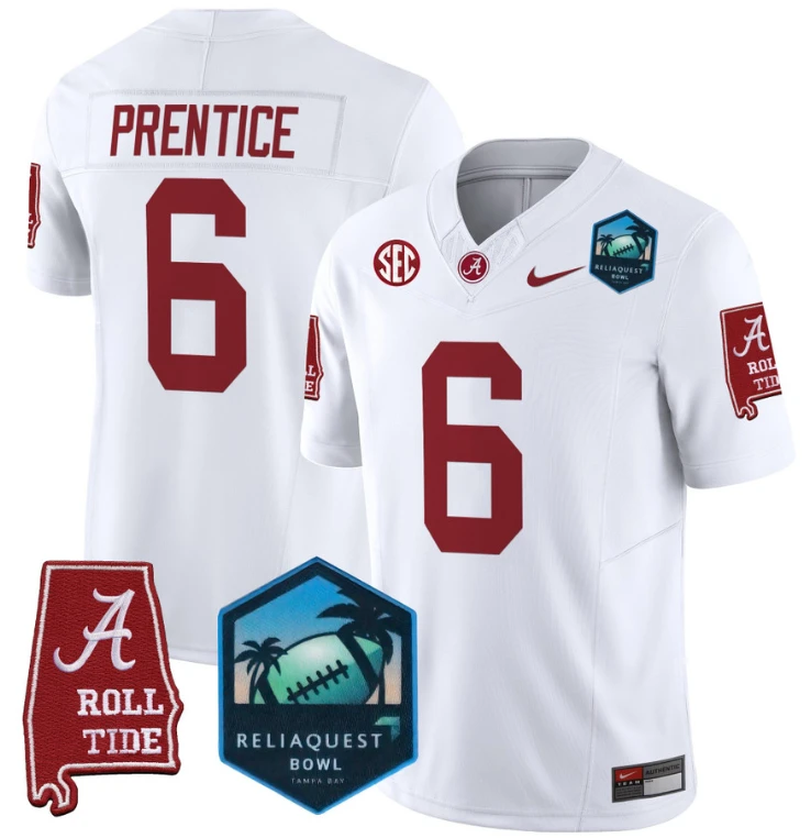 Kobe Prentice Jersey #6 Alabama Crimson Tide 2025 ReliaQuest Bowl White by My Store