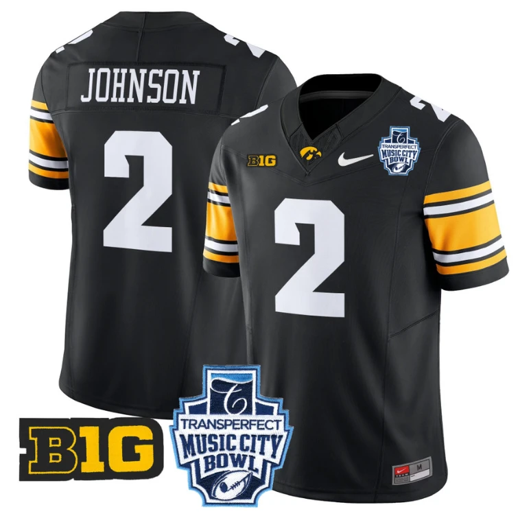 Kaleb Johnson Jersey #2 Iowa Hawkeyes 2024 Music City Bowl Patch Black by My Store