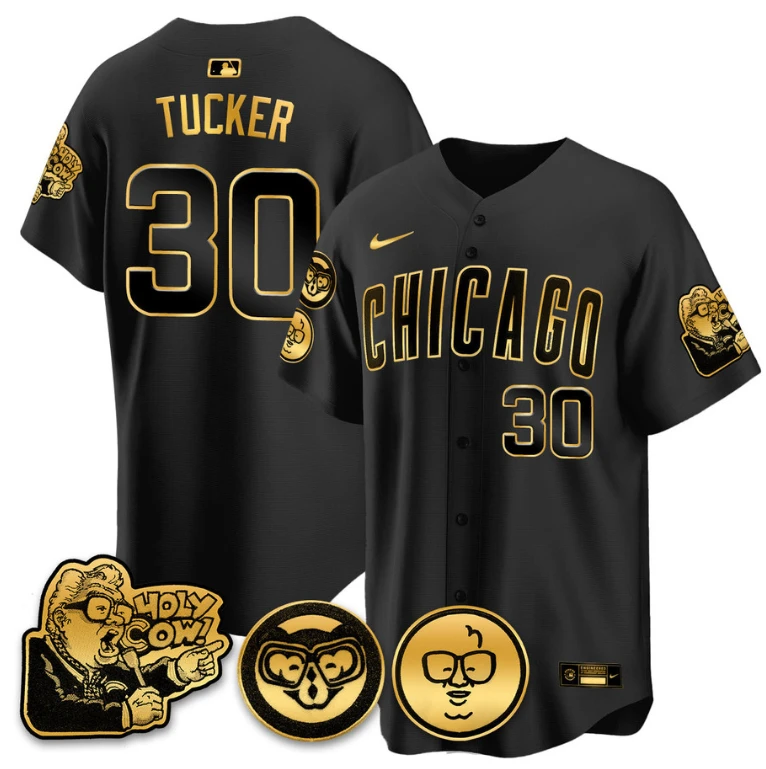 Kyle Tucker Jersey #30 Chicago Cubs Harry Caray Holy Cow Patch Premier Limited Stitched Black Gold by My Store