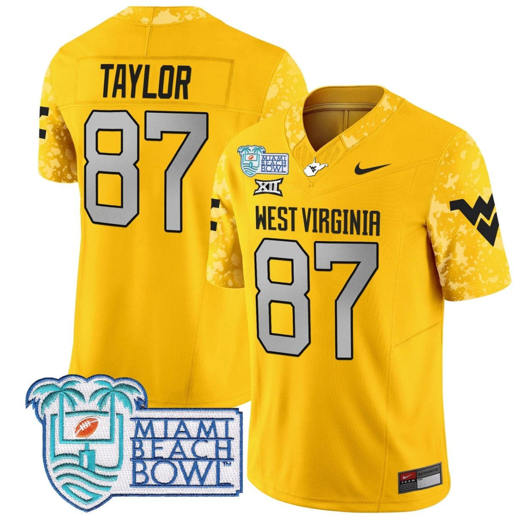Kole Taylor Jersey #87 West Virginia Mountaineers 2025 Miami Beach Bowl Gold by My Store