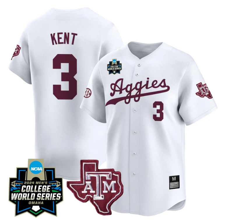Kaeden Kent Jersey #3 Texas AM Aggies 2024 College World Series Vapor Premier Limited NCAA Baseball Stitched White by My Store