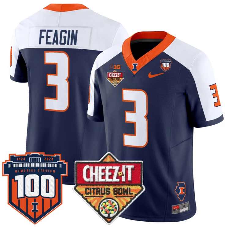 Kaden Feagin Jersey #3 Illinois Fighting 2025 Cheez-It Citrus Bowl Navy Alternate by My Store