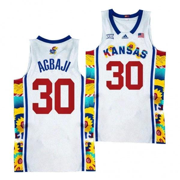 Kansas Jayhawks #30 Ochai Agbaji Jersey 2022 Sunflower Showdown White Basketball Jerseys by My store basketball