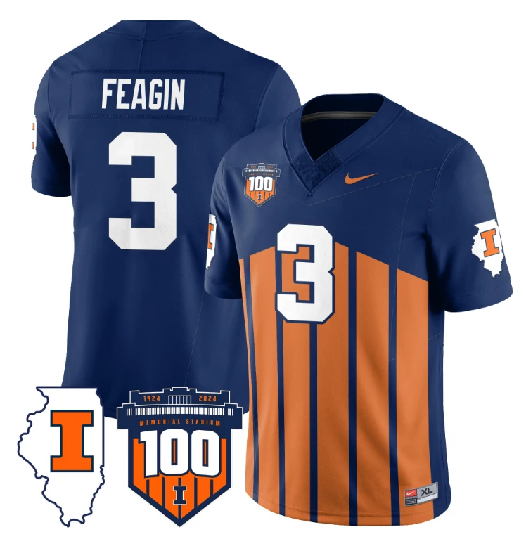 Kaden Feagin Jersey #3 Illinois Fighting Vapor Limited College Football Stitched Throwback by My Store