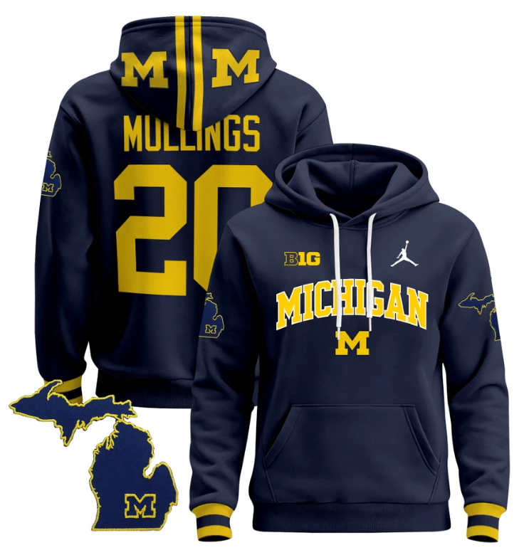 Kalel Mullings Hoodie #20 Michigan Wolverines 2024 Pullover V2 Maize Alternate by Hoodie Pullover